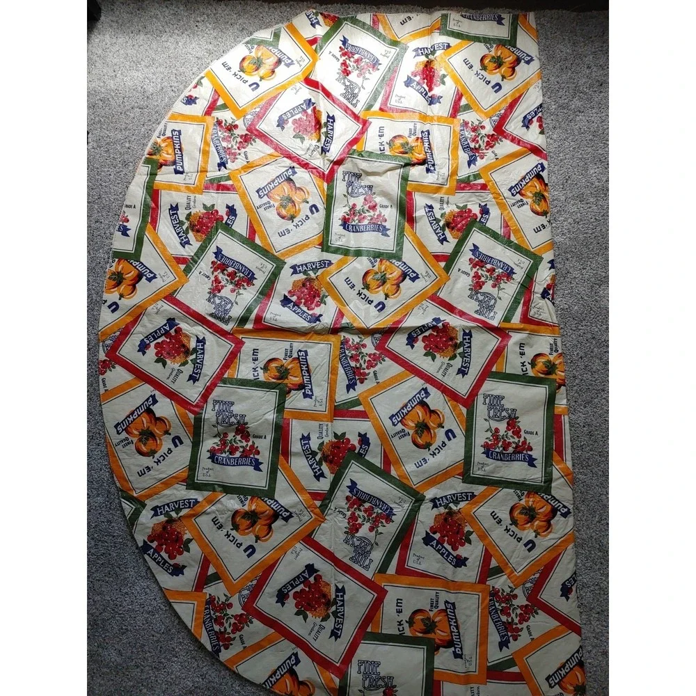 Vintage Harvest Patchwork Vinyl Oblong Tablecloth Fall Autumn Seed Pack